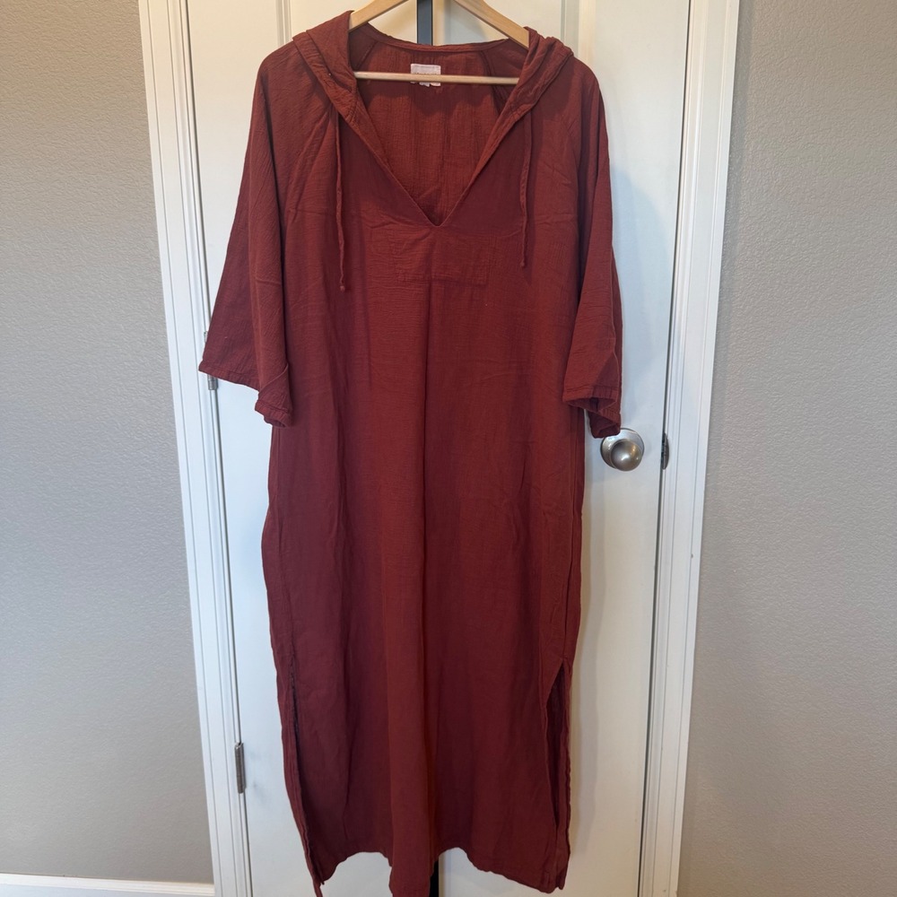 Honorine Rust Cotton Gauze Hooded Tunic Dress Resort Beach Cover Up Size‎ S